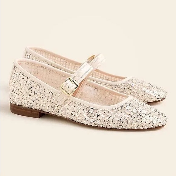 NIB J.Crew Mesh Mary Jane ballet flats with sequins - Picture 1 of 10